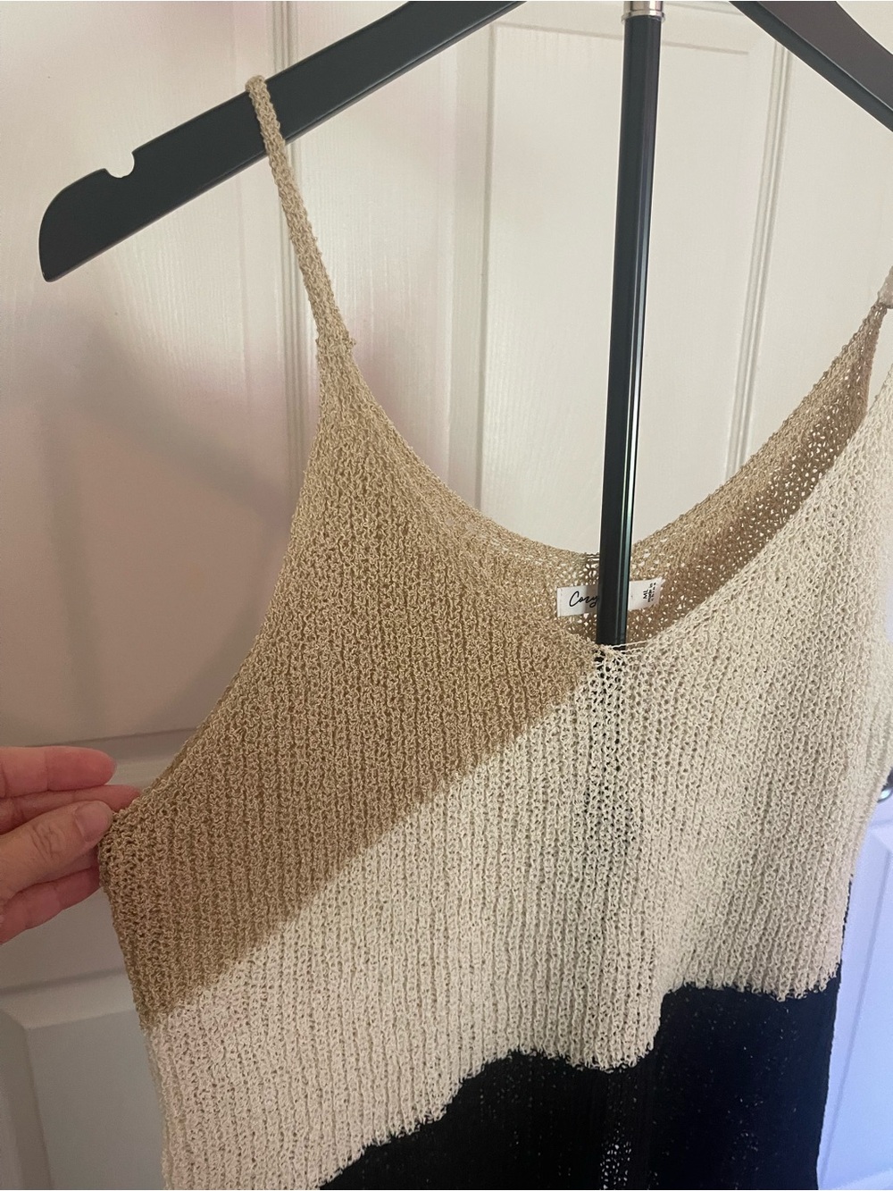 Cozy Co Three-Tone Knit Camisole in Cream, Tan & Black - Picture 3 of 3